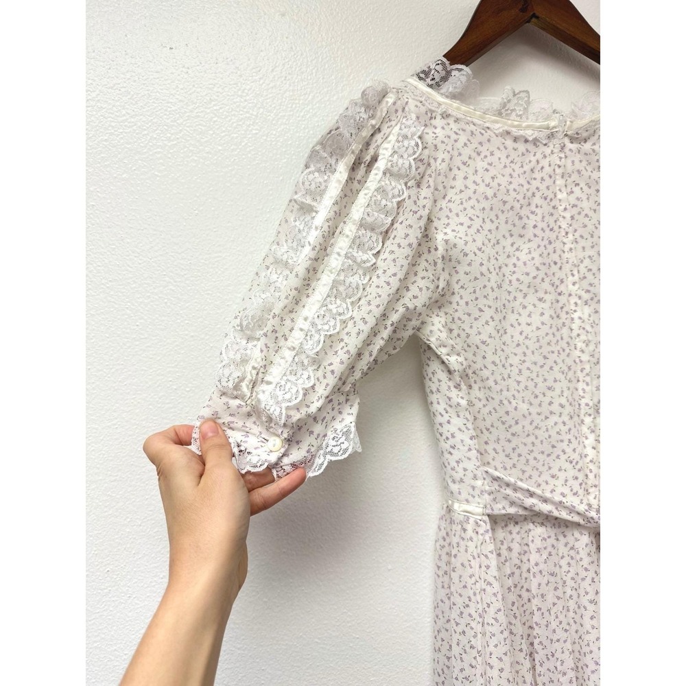 Vintage 1970s Gunne Sax Floral Lace Prairie Cottagecore Maxi Dress XS/S - Picture 8 of 9